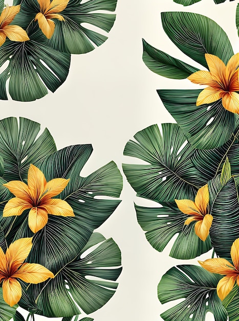 Textured tropical botanicals with golden lines