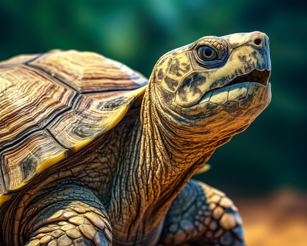 A Textured Turtle A Closeup of a Tortoise with a Yellow Stripe on its Patterned Shell