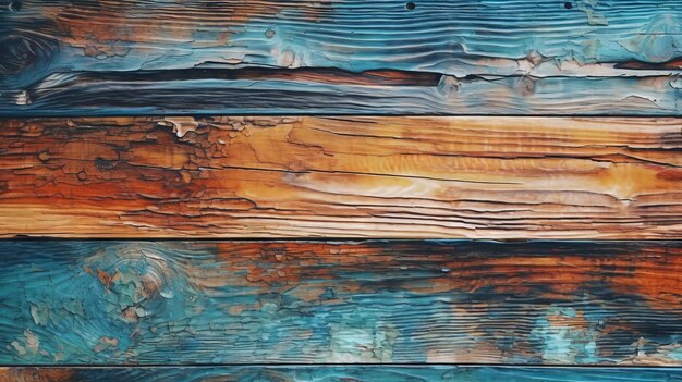 A textured wooden surface with blue and brown paint generative ai