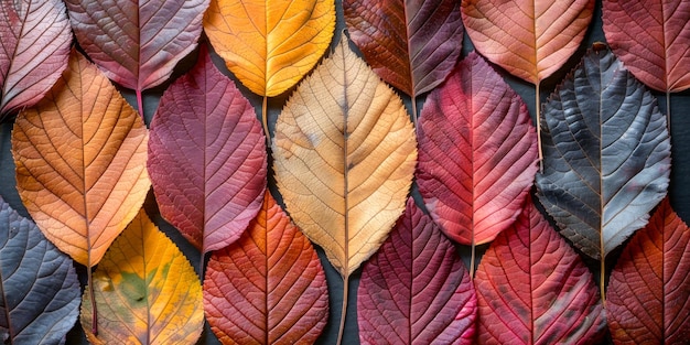 Textureerd tapijt van herfstbladeren in rijke warme tinten