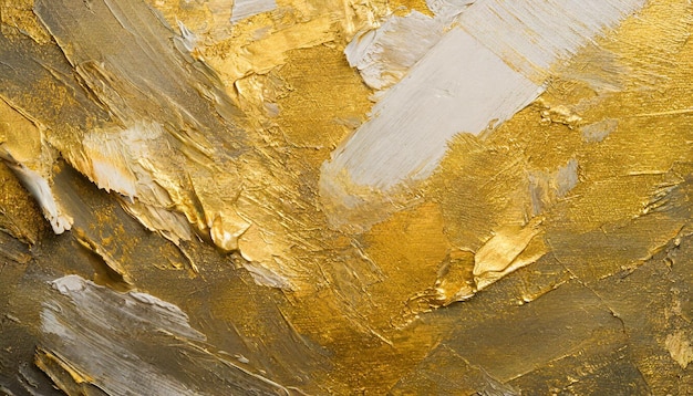 textureerde gouden kunstmuur met abstracte penseelstreken en paletmesdetails die warmte en