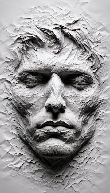 Textureerde papierkunst van het menselijk gezicht in monochroom