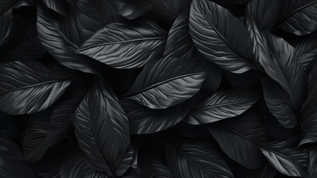 Textures of abstract black leaves for tropical Ai generative