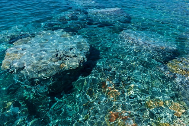 Textuur en achtergrond van de zee Prachtige zee landschappen bergen en natuur in Montenegro