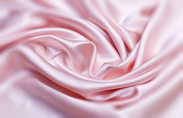Textuur, lichtroze zijden stof voor het naaien van kleding. atlas.