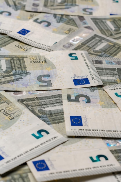 Textuur met coupures van 5 euro euro Europese valuta