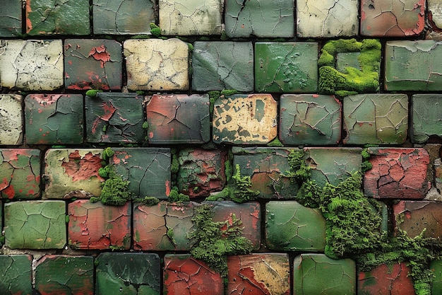 Textuur van bakstenenmuren met mos