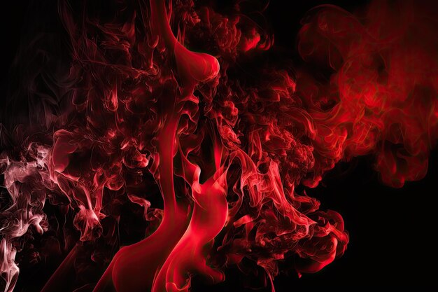 Foto textuur van rode rook tegen een achtergrond van zwart