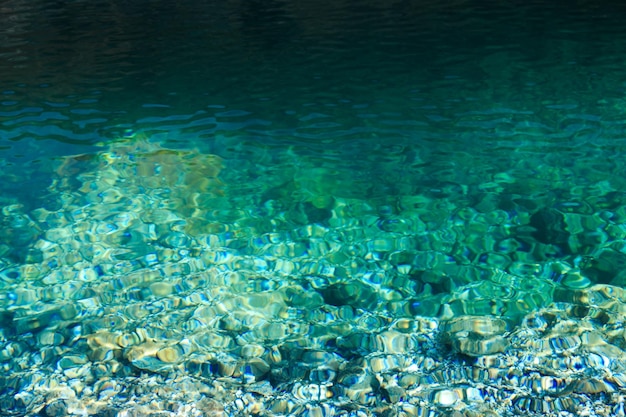 Textuur van smaragd helder water en natuursteen Natuurlijke achtergrond Blue Lake