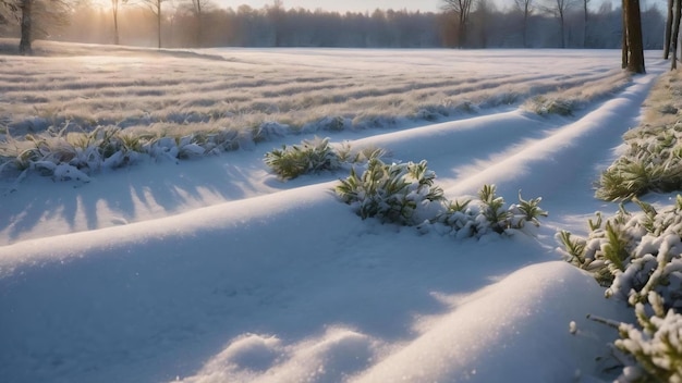 Foto textuur van verse sneeuw die de grond dik bedekt op een ijskoude wintermorgen buiten