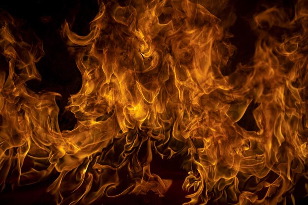 Textuur van vuur op een zwarte achtergrond abstracte vuur vlam achtergrond groot brandend vuur
