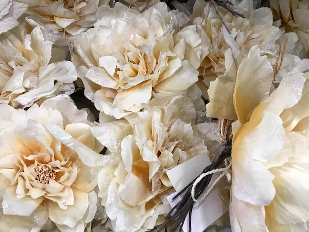 Textuur van witte beige mooie bloemen met delicate weelderige bloemblaadjes met glitters De achtergrond