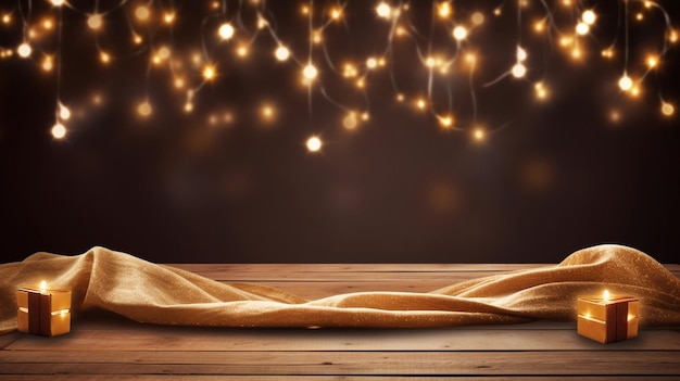 Textuur versieren kerstontwerp rustiek vieren houten glanzende feestelijke xmas tafel goud abstracte plank vakantie bord achtergrond hout bokeh lichten helder