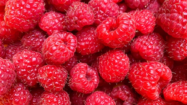 Textuurachtergrond van een groot aantal frambozen. Natuurlijke bessenachtergrond