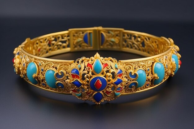 Thai ancient style golden bracelet enamel golden bracelet in thai ancient style the masterpiece of the goldsmith