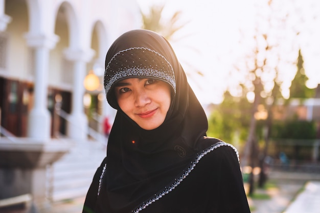 Thai Asian Muslim woman are praying for the blessing of God, woman portrait islam, songkhla province thailand.