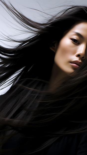 Thai Aziatisch Japans model close-up portret met haar bedekt haar gezicht