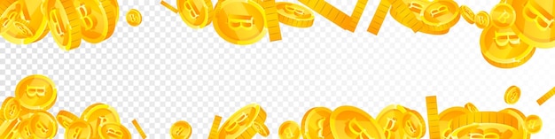 Таиландские монеты батов падают Золотые разбросанные монеты THB Таиландские деньги Джекпот богатство или концепция успеха Панорамная векторная иллюстрация