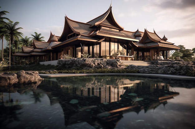 Thai balinese luxury villa with infinity swimming pool A tropical garden in ubud bali indonesia
