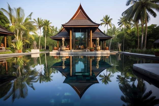 Thai balinese luxury villa with infinity swimming pool A tropical garden in ubud bali indonesia