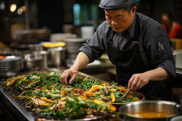 Foto chef thailandese prepara cibo in un ristorante di strada