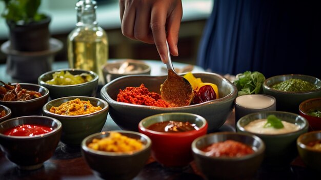 태국 요리팀 자랑스러운 직원이 서비스를 제공합니다