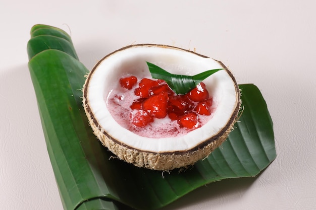 Thai Dessert Called Tub Tim Krob or Thai Red Ruby Dessert made from Water Chestnut