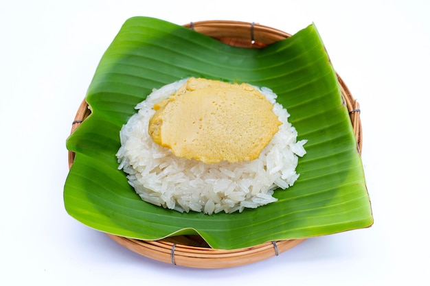 Thai dessert Sweet sticky rice with egg custard