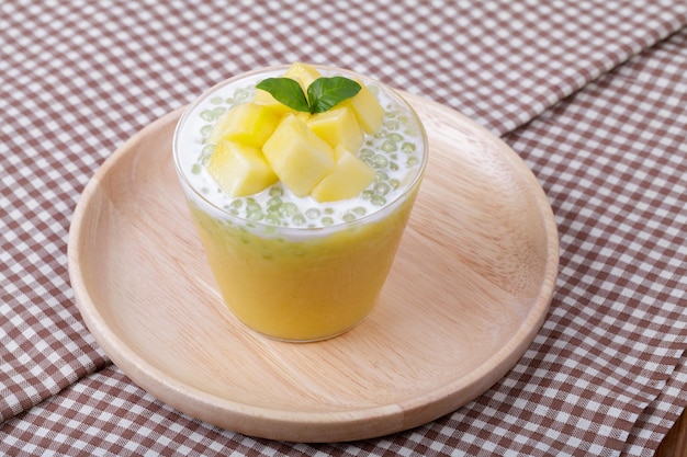 Thai dessert of tapioca pearls pudding with mango