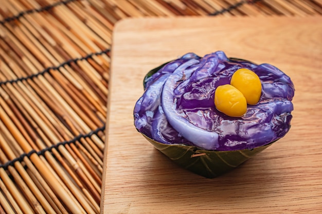 Thai desserts in banana leaf.