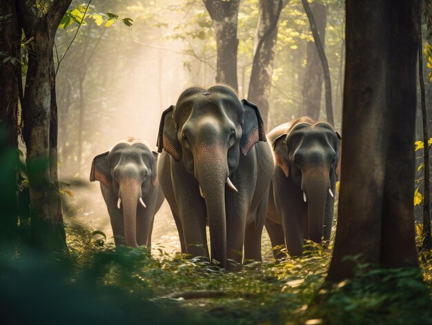 Thai elephants in the forest Generative Ai