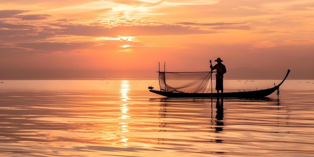 Thai Fisherman Using Bamboo Square Dip Net in Patthalung at Dawn Concept Fishing Bamboo Square Dip Net Thai Fisherman Patthalung Dawn