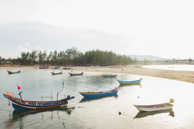 Thai fishing boats with blue sky