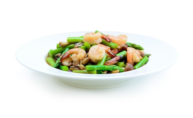 Thai food Asparagus stir fried with prawns