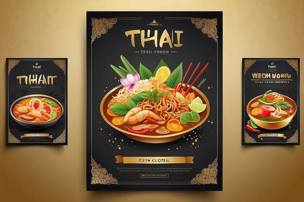 Photo thai food flyer template poster design menu label banner tag cover magazine ads