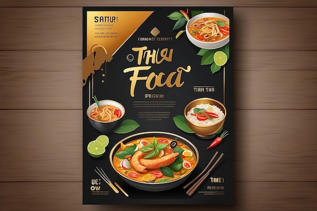 Photo thai food flyer template poster design menu label banner tag cover magazine ads