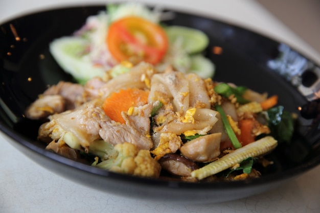 Thai food fried noodle with egg and pork