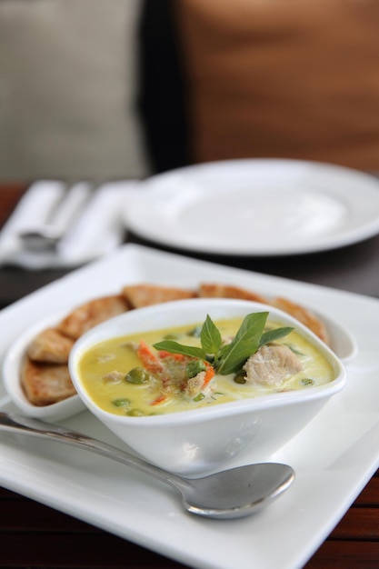 Thai food , Green curry soup with roti