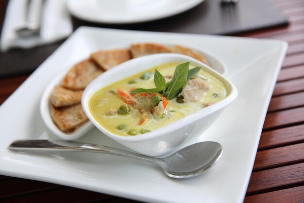 Thai food , Green curry soup with roti