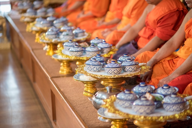 Thai food for monk in wedding ceremony