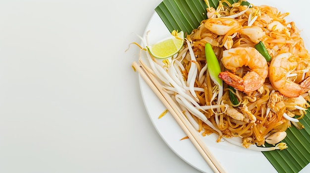 Thai food stirfried rice noodles pad Thai on white