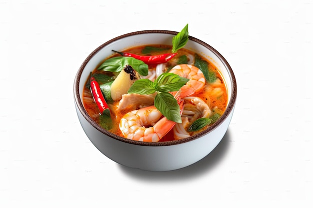 透明な背景に分離されたタイ料理トムヤムクンのスパイシーなエビのスープ