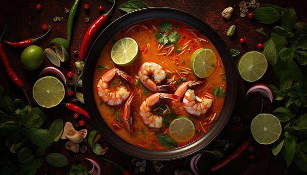 Photo thai food tomyum soup with shrimp