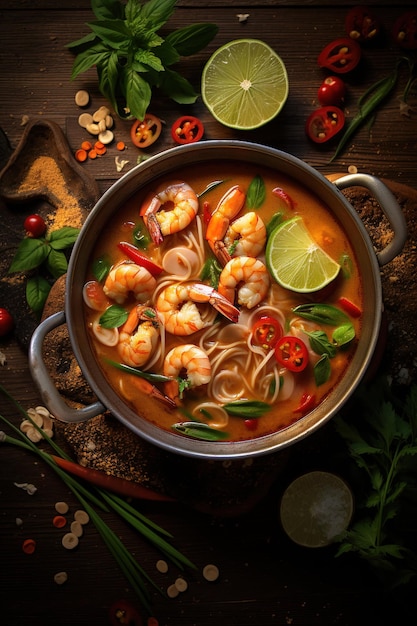 Photo thai food tomyum soup with shrimp