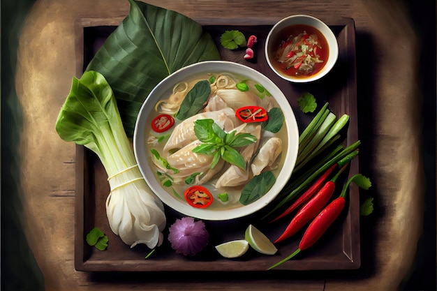 Thai Gai Hor Bai Toey food