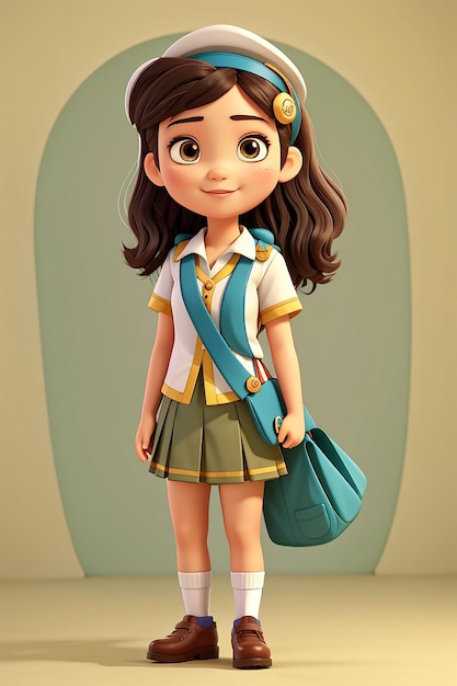 Thai girl scout in uniform cartoon child character education vector illustration