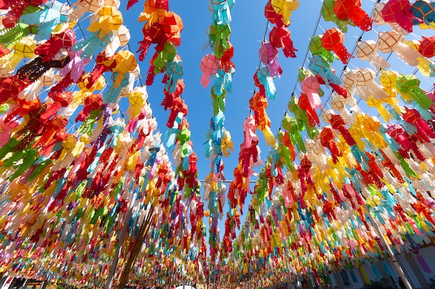 Photo thai lamp in thailand temple in lantern festival