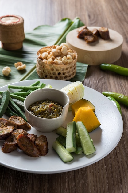 Thai northern food. Nam Prik Num and vagetable