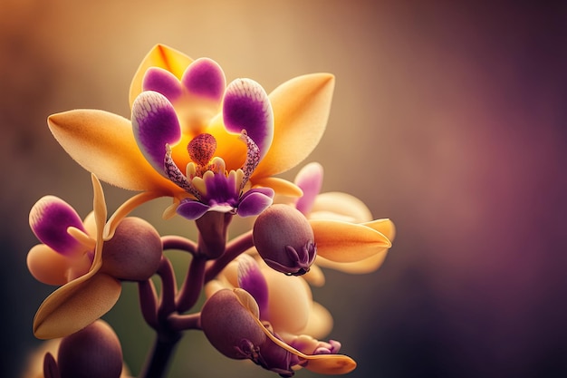 Thai orchid in closeup against a hazy background