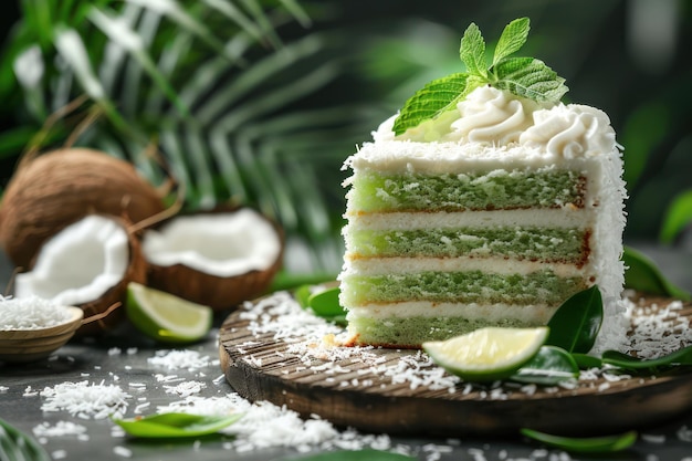 Thai pandan sponge cake with coconut Discover the authentic Thai cake a fluffy and aromatic | Premium AI-generated image